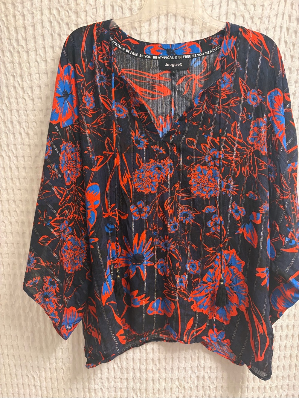 Desigual Black Top with Red and Blue Floral Print